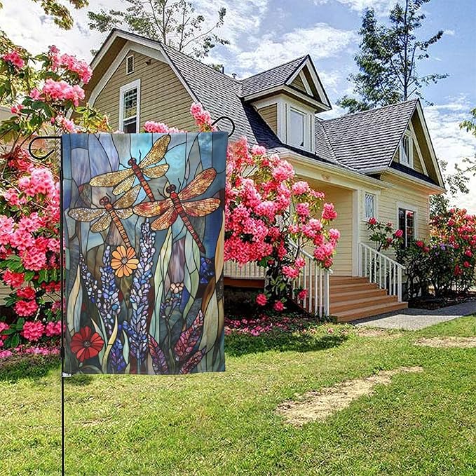 Dragonfly Flower Garden Flag Vertical Double Sided Outdoor Yard Flags 12.5x18 Inch Burlap Banners Vertical Double Sided for Outdoor Decor Lawn