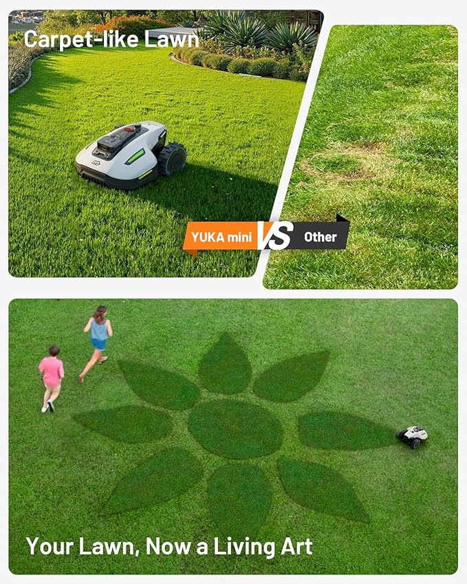 Mammotion YUKA Mini 500H Robotic Lawn Mower with Replacement Blades, Reception 0.12 Acre,Max. 0.25 Acre, UltraSense AI Vision & RTK Auto-Mapping, 50% Slope, Cutting Height 2''~3.5'', 15 Mowing Zones
