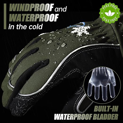 HANDLANDY Winter Insulated Work Gloves, 3M Thinsulate Thermal Water-Resistant Gloves for Men Women Touch Screen, Warm Ski Snowboard Cold Weather Gloves (Army Green, Small)