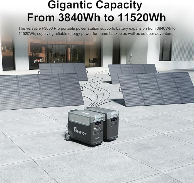 FOSSiBOT F3600 Portable Power Station, 5 x 120 V AC Output 3600 W/3840Wh LiFePO4 Battery Electric Solar Generator for Garage, Home, Off-Grid Living, Camping, RVs, Outdoor Adventures, Power Outages