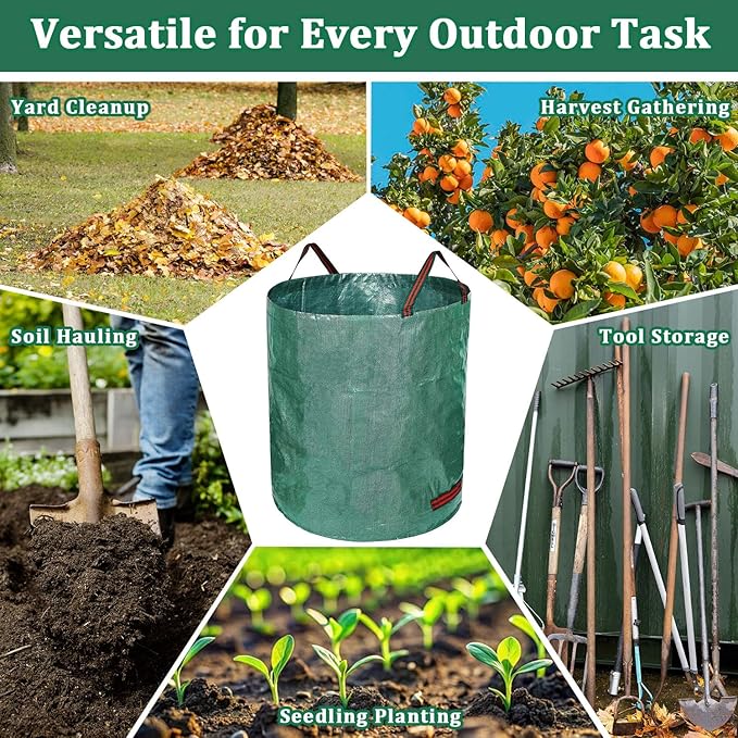 Reusable Yard Waste Bags, 3 Packs 80 Gallons Lawn and Leaf Garden Bags with Reinforced Carry Handles Heavy Duty Garden Waste Bags Camping Yard Recycling Trash Bags for Debris Leaves Grass