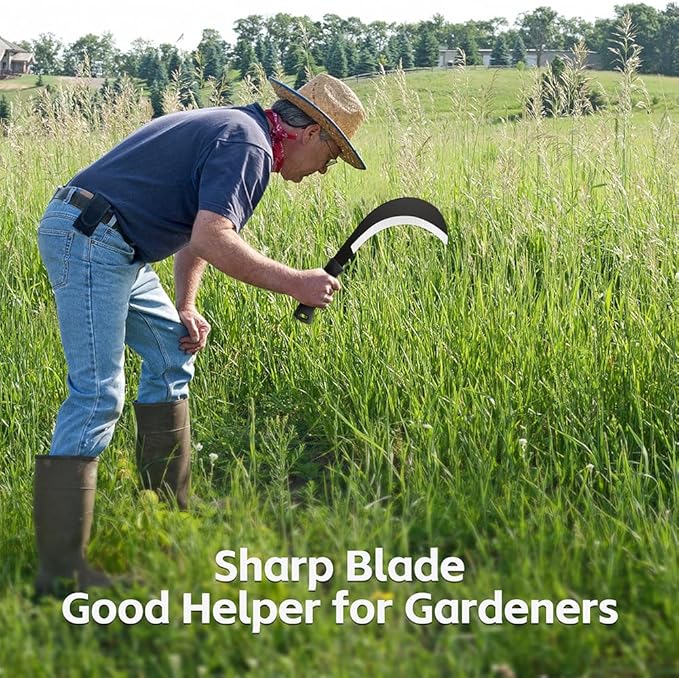 Weeding Sickle Machete Knife Brush Clearing Hand Sickle Garden Tool with Carbon Steel Thick Blade Gardening Machete for Yard Work