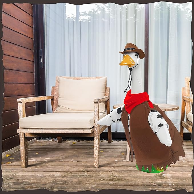 Porch Goose Outfits for 23” High Plastic Goose Cowboy Outfits Clothes for Cement Goose for Indoor Outdoor Garden Yard Lawn Patio Art Decor