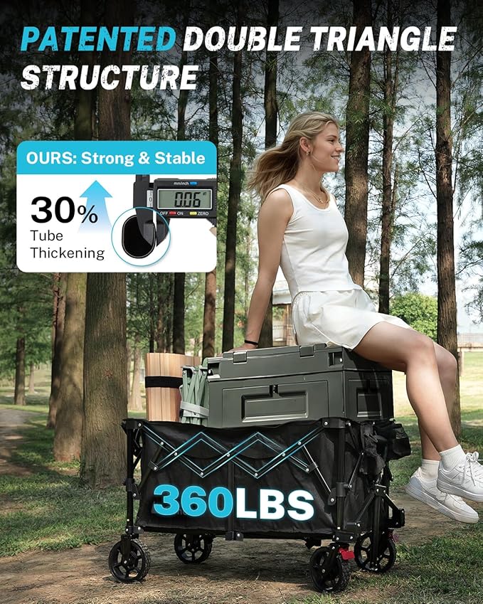 Gonex 38''L Collapsible Foldable Wagon Cart with 360lbs Weight Capacity, 220L Folding Utility Garden Cart with Detachable Wheels for Grocery Sports Shopping Camping - Black
