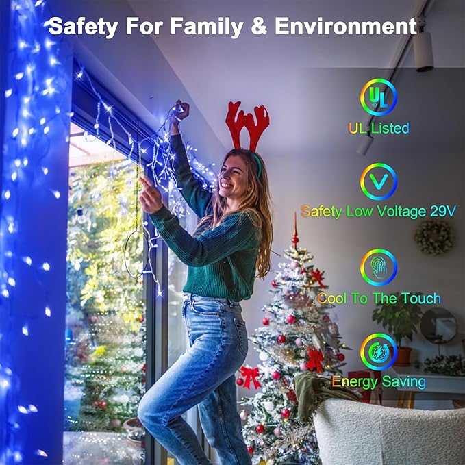 66FT 670 LED Outdoor Christmas Lights - 148 Ice Drops, 12 Pro Modes with Timer Memory & Brightness, Waterproof Hanging Ice String Light for Holiday Wedding Garden Fence House Decor (Blue)