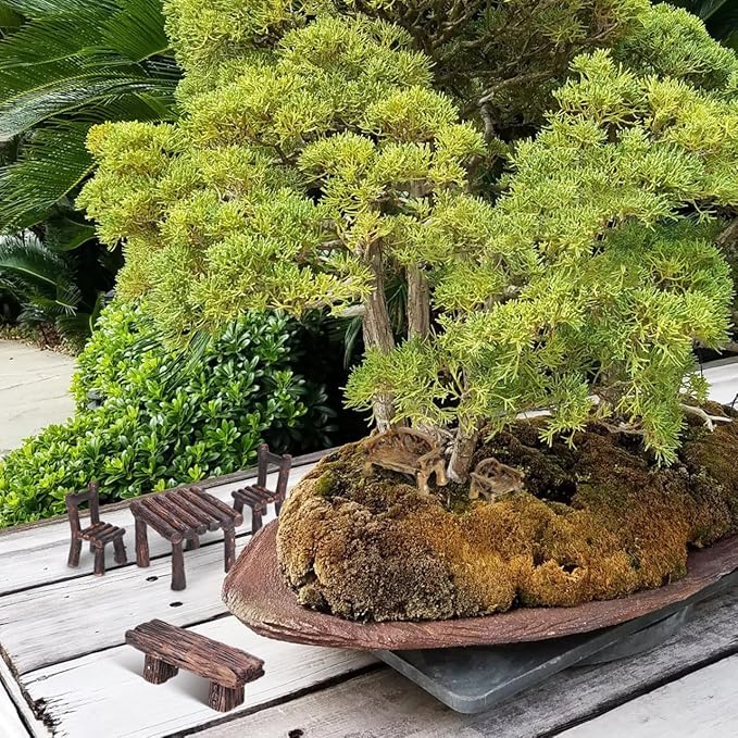 Garneck 10 Pcs Miniature Resin Fairy Garden Furniture Ornaments Rustic Mini Tables and Chairs Bench for Vintage Dollhouse Accessories Home Micro Landscape