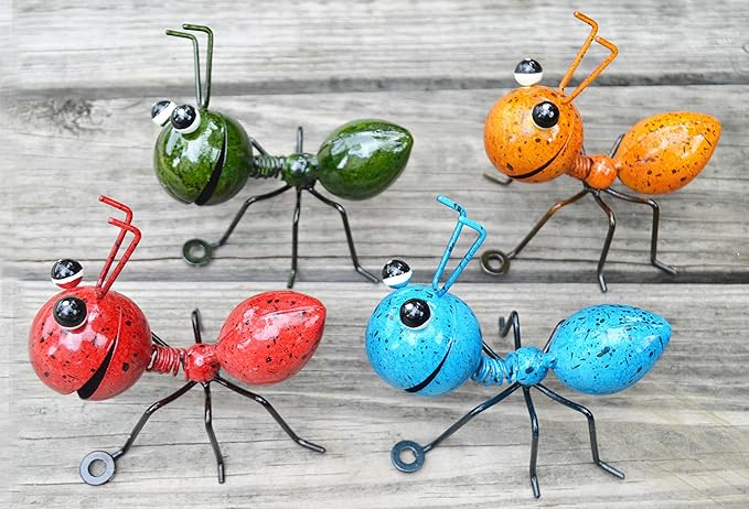 GIFTME 5 Metal Ant Garden Decor Set of 4 Colorful Outdoor Garden Yard Art Wall Sculptures