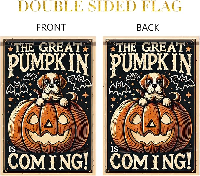 Halloween Garden Flag Pumpkin Dog Design Outdoor Yard Banner Autumn Fall Decoration Jack O Lantern Pumpkin Lawn Holiday Party Home Decor 12x18 Inch Double Sided Seasonal House Flag