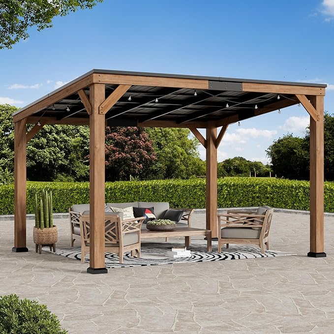 Modern Shade Supreme Cedar Wood Gazebo 10' x 12' with Hardtop Slope Roof, Wooden Grill Gazebo with Durable and Rot-Resistant, Supports Snow Loads and High Wind Speeds, Ideal for Backyard, Deck, Garden