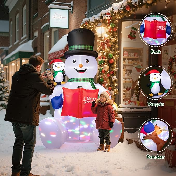 Dawdix 7 FT Christmas Inflatable Snowman Outdoor Decorations, Blow up Snowman Yard Decor Built-in LEDs, Penguin & Reindeer Christmas Decoration, Xmas Holiday Decoration for Indoor Outdoor Garden Lawn