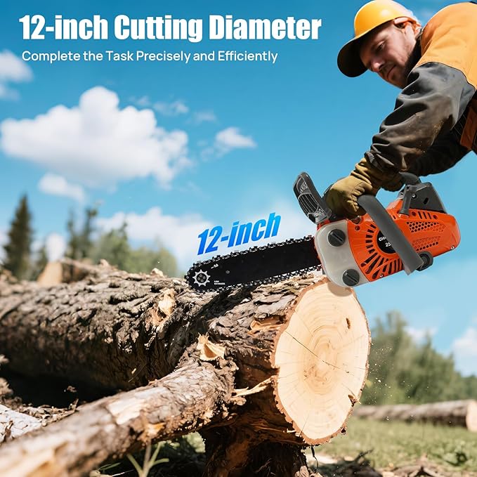 12 Inch Gas Chainsaw 25.4CC 900W Petrol Chainsaw 2-Stroke Gass Chain Saws, Engine Chain Saw Set Gas Chainsaws for Cutting Wood Outdoor Home Farm Us (Red)
