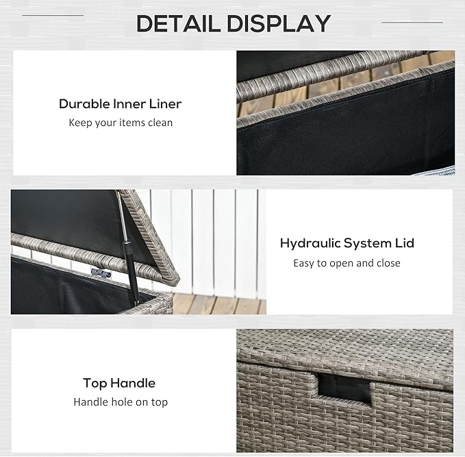 Outsunny 113 Gallon Deck Box, Rattan Outdoor Storage Box, Waterproof Storage Container for Indoor, Patio Furniture Cushions, Pool Supplies, Garden Tools, Gray