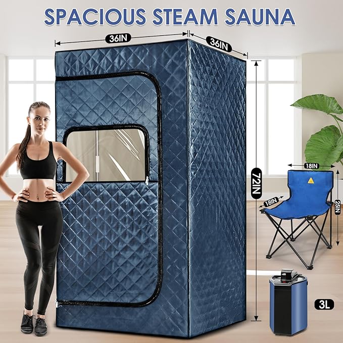 Portable Steam Sauna Tent for Home – Dual Mode Standing/Sitting Sauna Box with 9-Level Temperature Control (95-140°F), 3L Steamer & Wireless Remote, Large Size 72 Auto Shut-Off