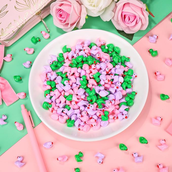 240 Pcs Witch Theme Mini Resin Ducks Miniature Green and Pink Tiny Small Duck Figurines Bulk for Birthday Party Favor Gift DIY Craft Dollhouse Garden Decor