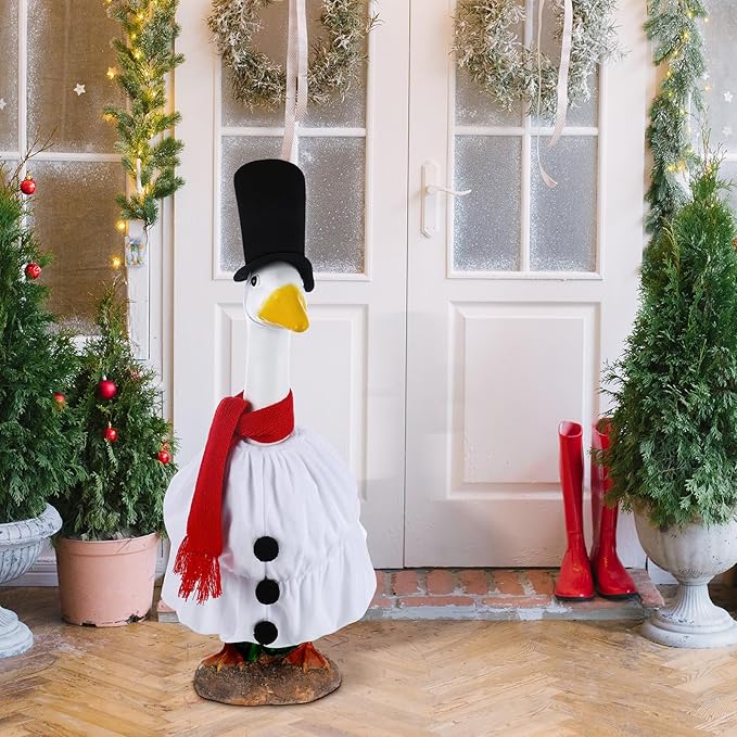 Cozypower Christmas Porch Goose Outfits Clothes for Plastic 23'' Cement Goose Duck Lawn Yard Decorations(Snowman)
