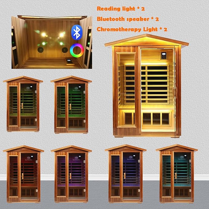 Red Cedar Outdoor Sauna 2 Person,Low EMF Far Infrared Adjustable Sauna,outdoor saunas for home,Traditional Sauna Spa,1850W,8 Heating Plates,LCD Control Panel,Chromotherapy Light,Bluetooth Speaker