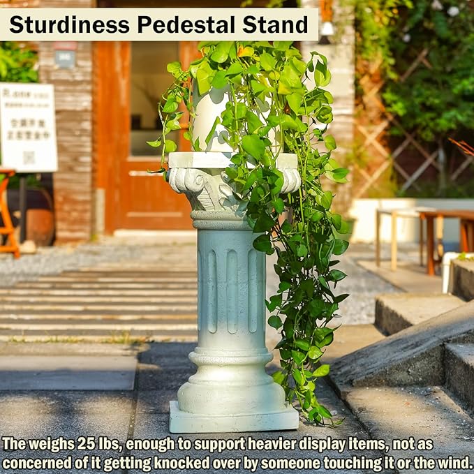 26" Tall Roman Column Pedestal Stand - Heavy Duty Magnesium Oxide Garden Pedestal for Statues, Weatherproof Outdoor Pillar for Sculptures – Sturdiness Plinth Base Statue Riser