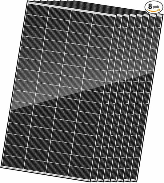Renogy 320 Watts Solar Panels 8PCS 12V/24V N-Type 18BB Solar Panel Monocrystalline Total 2560W On/Off Grid Application Over 1000 Watt Solar Panel 25% High Efficiency for Homes Roof RV Boat Black