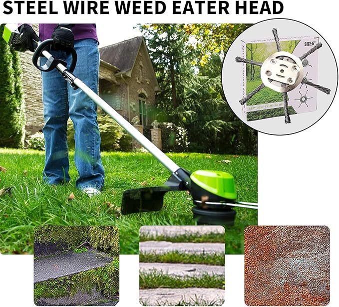 2025 New Steel Wire Grass Trimmer Head, 6 Inch Universal Steel Wire Trimmer Head with Adapter, String Trimmer Replacement Head for Electric Cordless Lawn Mower Tray (2PCS 6 Blades（6 Inch）)