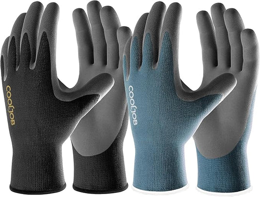 COOLJOB 2 Pairs Micro-Foam Nitrile Safety Work Garden Gloves with Touchscreen Fingers, Lightweight Working for Men’s Sweaty Hands, Non-slip Coated Grip Fits Most Tasks, Small, Blue & Black
