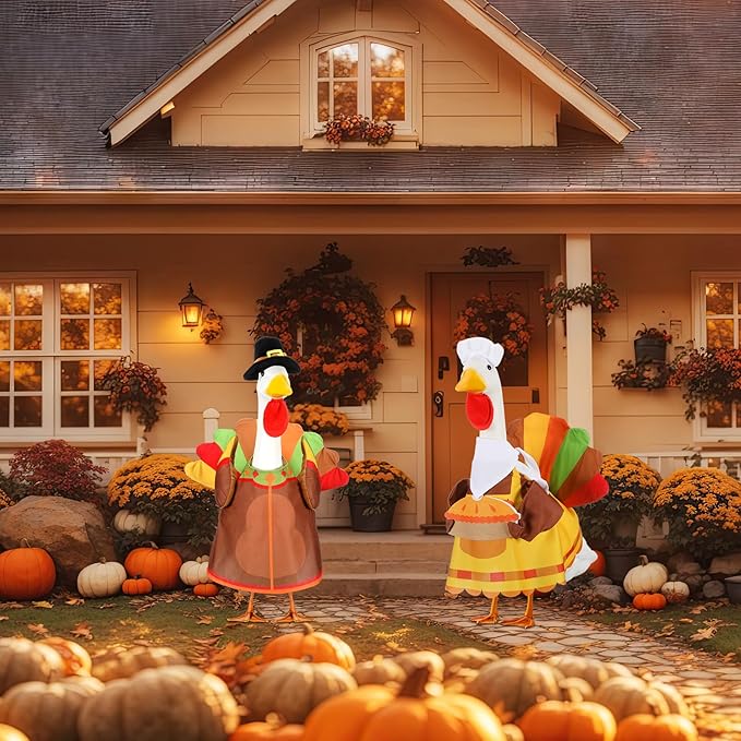 Abbylike 2 Set Thanksgiving Porch Goose Outfits Turkey Goose Clothes Costume Fit Large 23'' Cement for Garden Yard Decoration