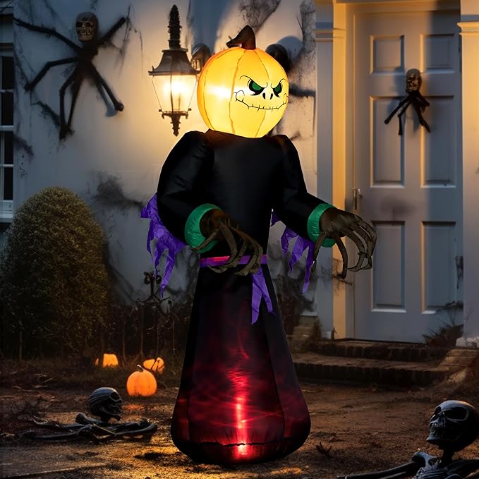 7ft Inflatable Halloween Decoration Reaper Ghost Pumpkin, Waterproof Outdoor Decorations, Blow Up LED Yard Decor for Garden, Lawn, Party, Holiday
