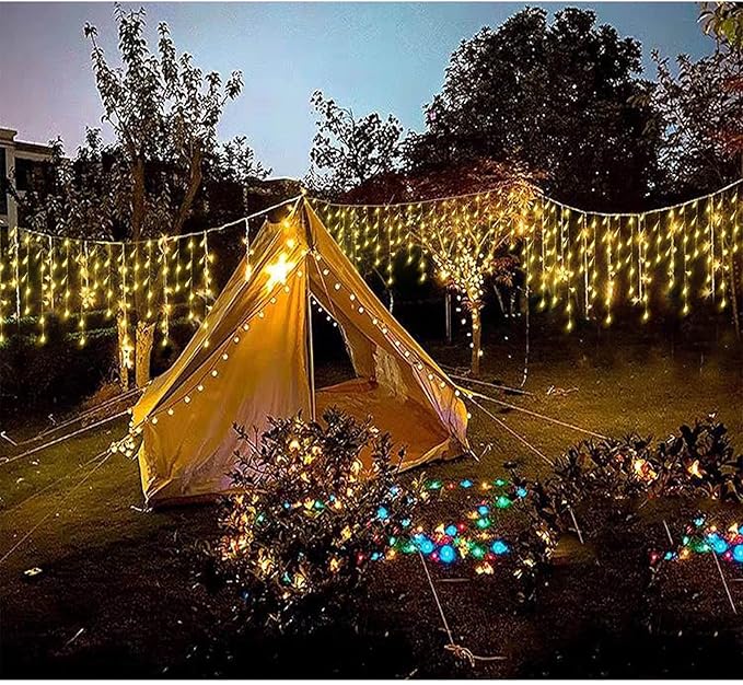 304 LED Solar Christmas Icicle Lights Outdoor Decorations, 8 Modes Waterproof Icicle Fairy Lights for Outside Holiday, Patio, Balcony, Christmas, Window, House Eaves Decorations, Warm White