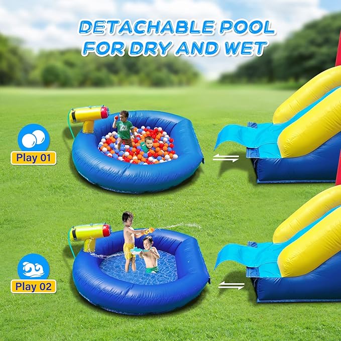 JOYMOR Commercial Inflatable Bounce House w/Slide and Pool for Adults and Big Kids, 12x12FT Jumping Area, 100% PVC Vinyl Water Slide with Water Cannon for Outdoor Backyard (No Blower)