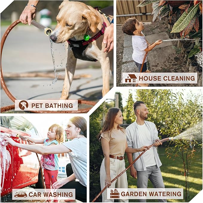 Short Leader Garden Hose 5/8" x 15ft, No Kink Lightweight Water Hose, Hybrid Rubber, Heavy Duty, 650 Burst PSI, Female to Female Fittings