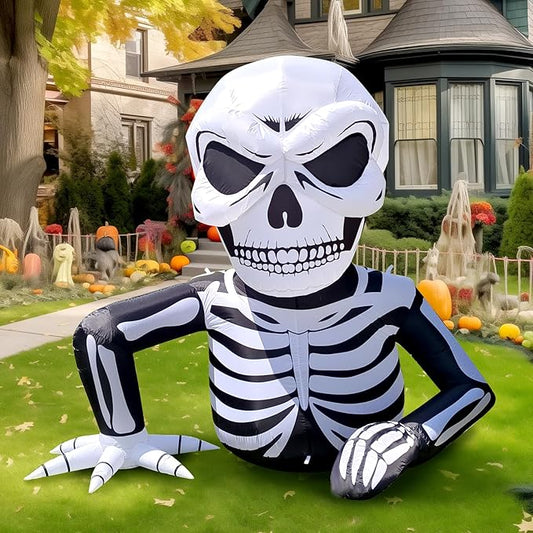 WBHome 6 Ft Halloween Inflatable Half Body Skeleton Skull Decorations, Day of The Dead Blow Up Yard Decor with Built-in LED Light (Plug in) for Lawn Home Dia de Los Muertos Party Indoor Outdoor