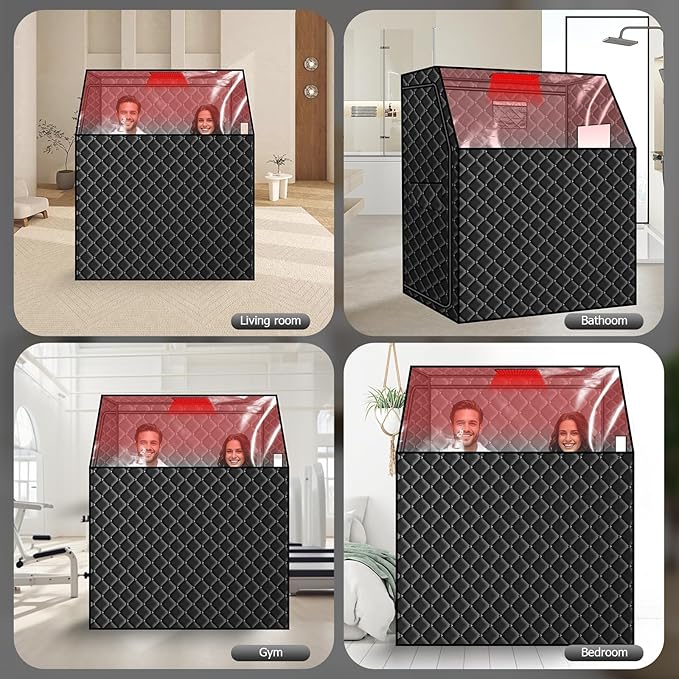 Smartmak Two Person Portable Far Infrared Sauna for Home, Full View X-Large Sauna Box with 660nm Red Light Therapy Lamp, 6 Heaters, Indoor SPA Room for Relaxaion, Remote Control, 2 Big Folding Chairs