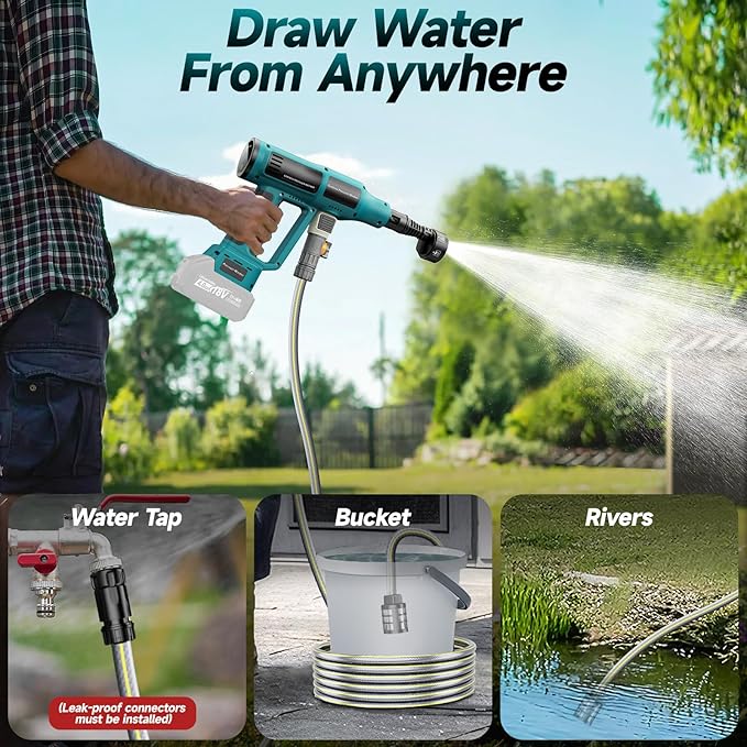 Cordless Power Washer for Makita 18V Battery, Portable Handheld Pressure Washer 700 PSI, with 5M Hose, 6-in-1 Nozzle, 4-Speed Settings, Battery Operated Pressure Washer for Car Floor Fence (Tool Only)