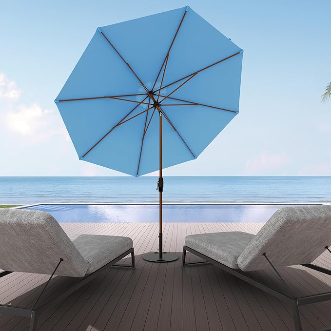 Midtown Umbrellas Sunbrella Umbrella Large Patio Umbrella 2-10 Feet in Capri Fabric, Auto-Tilt Aluminum Frame Backyard Umbrella, Deck Umbrella, Garden Umbrella & Porch Umbrella - Wooden Pole