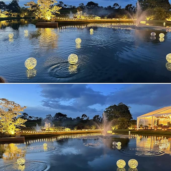 Solar Powered Floating Pool Lights - 14" Inflatable Waterproof Floating Light UP Pool Glow Balls, 3000K Warm-White Led Pool Lights That Float for Party Decorations, Outdoor Patio Detor (2)