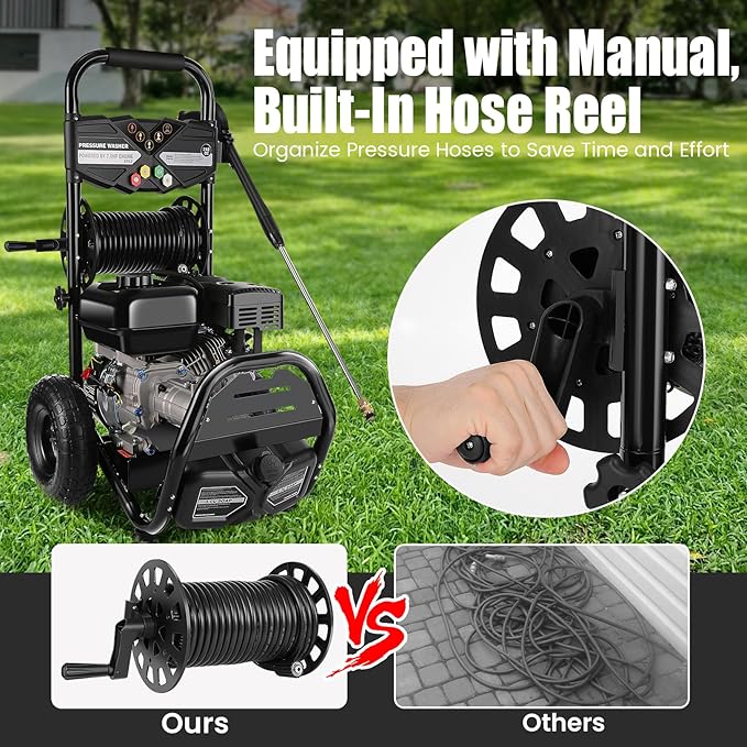 Professional 4200PSI 4GPM 212CC Gas Pressure Washer, 7.0 HP Commercial Gas Power Washer with 3L Foam Bottle 10" Wheels 5 Nozzles 33FT Hose for Home Car Fence Driveway (EPA/CARB/ETL Compliant) 77LBS