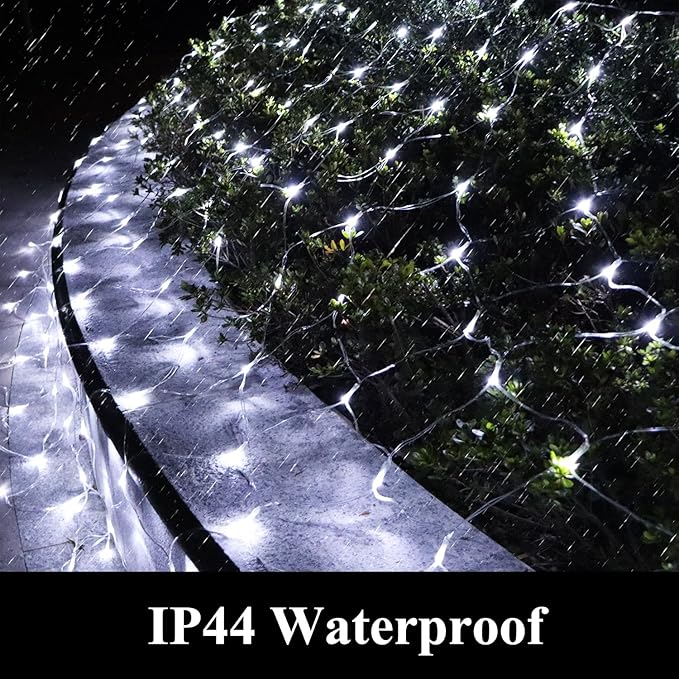 LED Net Lights Mesh Lights, 240LED Timer Tree Warp Fairy Lights Outdoor Hanging String Light for Christmas, Halloween, Garden, Walkway, Bushes Decor-9.8ft x 6.6ft(White)