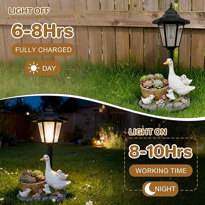 Garden Duck Statues with Solar Lantern Flowerpot Outdoor Decoration, Duck Figurines Yard Art Sculptures for Patio Lawn Backyard Porch Ornaments Unique Housewarming Birthday Gifts for Women Mom