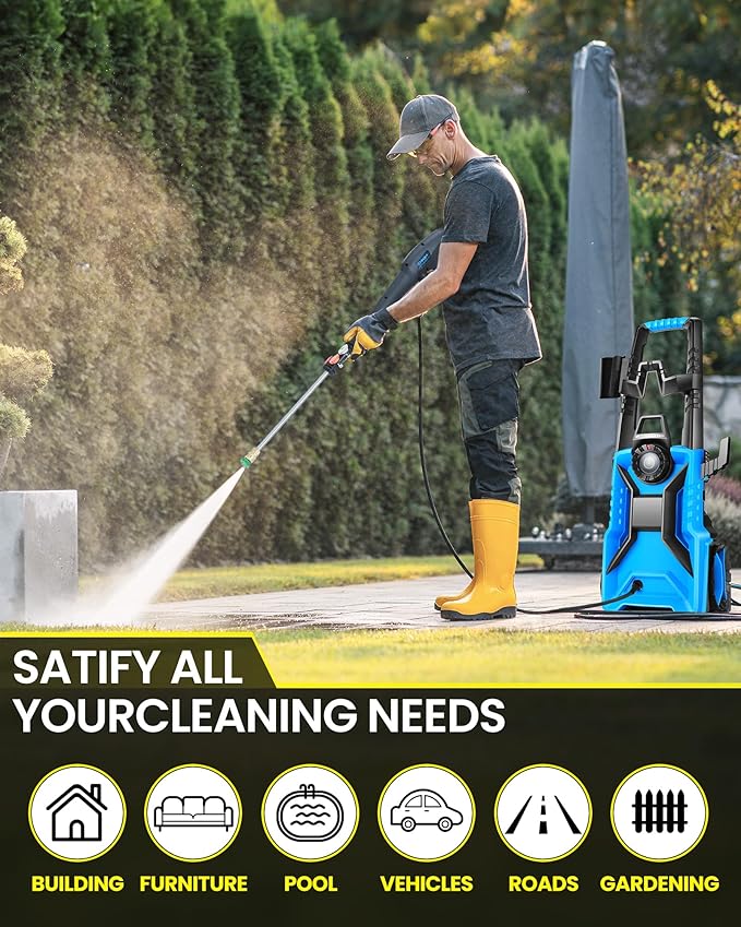 5000PSI Pressure Cleaner 4.0 GPM Adjustable Pressure,4.0 GPM Power Cleaner with Foam Cannon,4 Nozzles,33FT Hose and 500ml Soap Bottle for Home/Cars/Driveways/Patios/Fences(Blue)