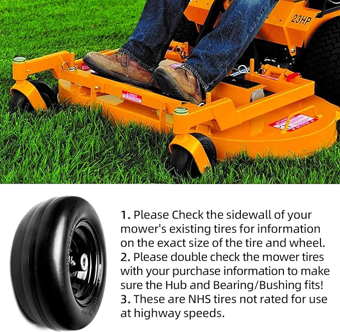 AR-PRO (2-Pack) 11x4.00-5 Flat Free Tire and Wheel, Universal 11x4-5 Solid Smooth Tractor Turf Tire with Rim, 3.4" Centered Hub and 3/4" & 5/8" Bushing, For Zero Turn Mowers and Riding Lawn Mower