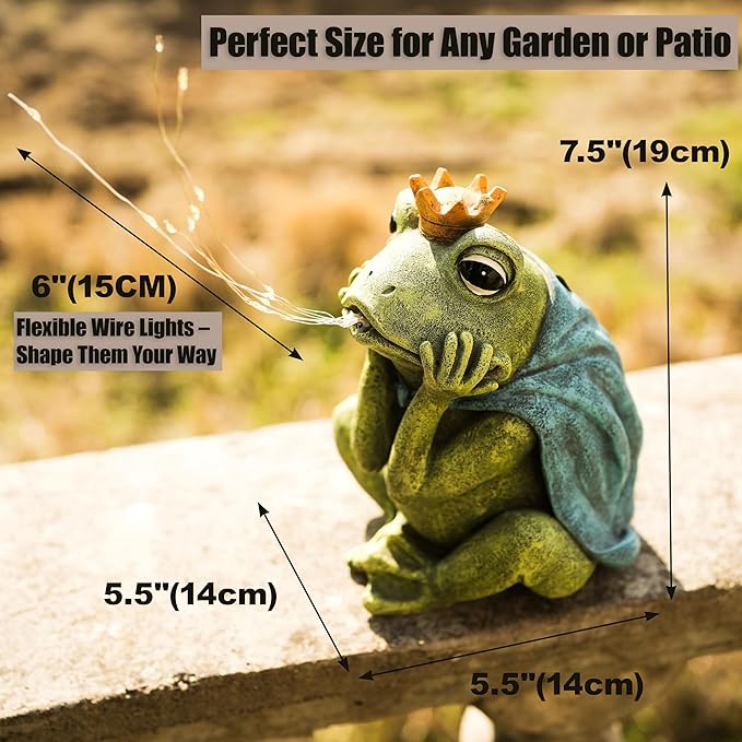 Solar Garden Decor Frog Prince Statue Outdoor, Birthday Gifts for Women Mom Grandma Senior Elder, Frog Ornament for Balcony, Garden, Patio, Yard, Lawn