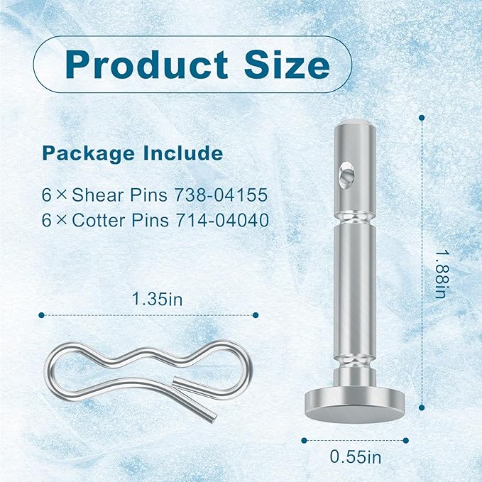 Snow Blower Shear Pins 738-04155 and Cotter Pins 714-04040 Compatible with Craftsman,MTD,Cub Cadet,Troy-Bilt,Yard-Man Snow Blower Fit for 900 Series Two-Stage Snow Thrower Models 2007 and After-6 Pack