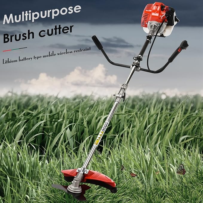 Weed Eater Gas Powered, 52cc 2-Stroke Gas Crank Weed Wacker Cordless, 2 in 1 Grass Trimmer, Multi-Functional Trimming Tool - String Trimmer, Brush Trimmer (Red)