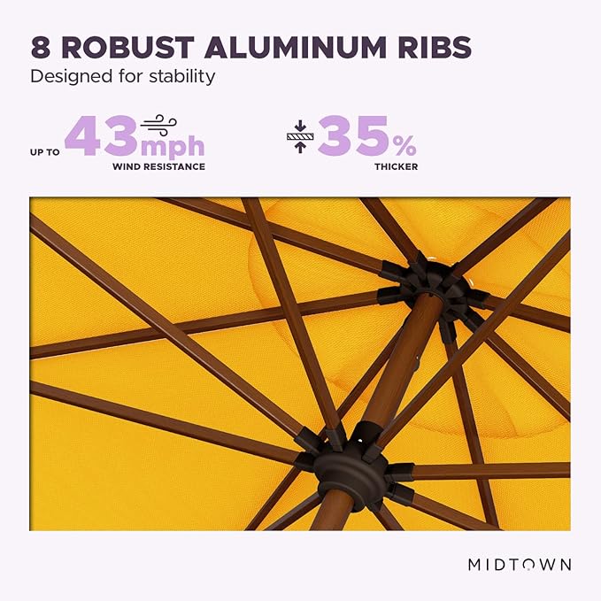 Midtown Umbrellas Sunbrella Umbrella Large Patio Umbrella 2-10 Feet Sunbrella Yellow Fabric, Auto-Tilt Aluminum Frame Backyard Umbrella, Deck Umbrella, Garden Umbrella & Porch Umbrella - Wooden Pole