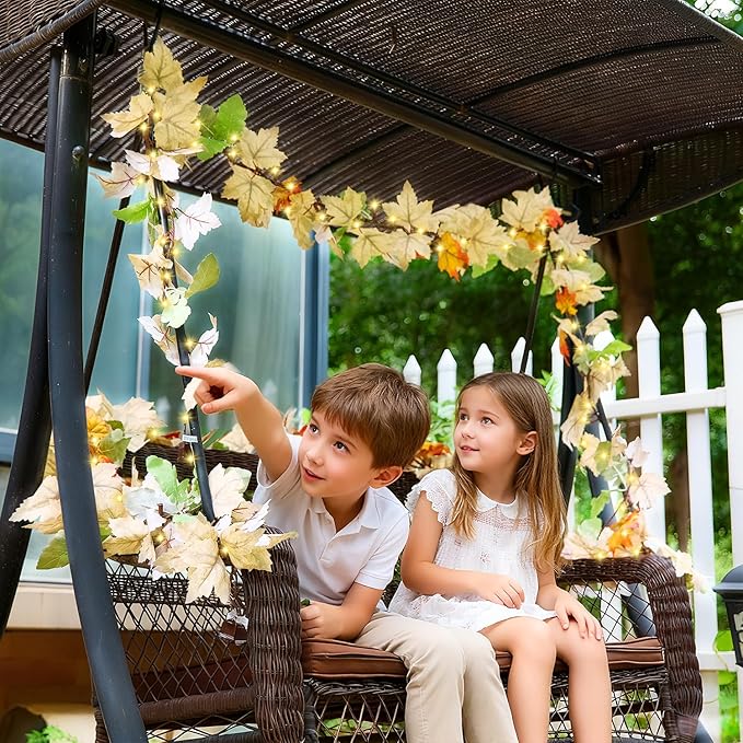 Fall Decorations for Home 2 Pack 9FT Plug in Fall Lights with 50 Warm Incandescent Bulbs UL Certified Connectable Lighted Thanksgiving Garland for Indoor Outdoor Autumn Halloween Harvest Decorations