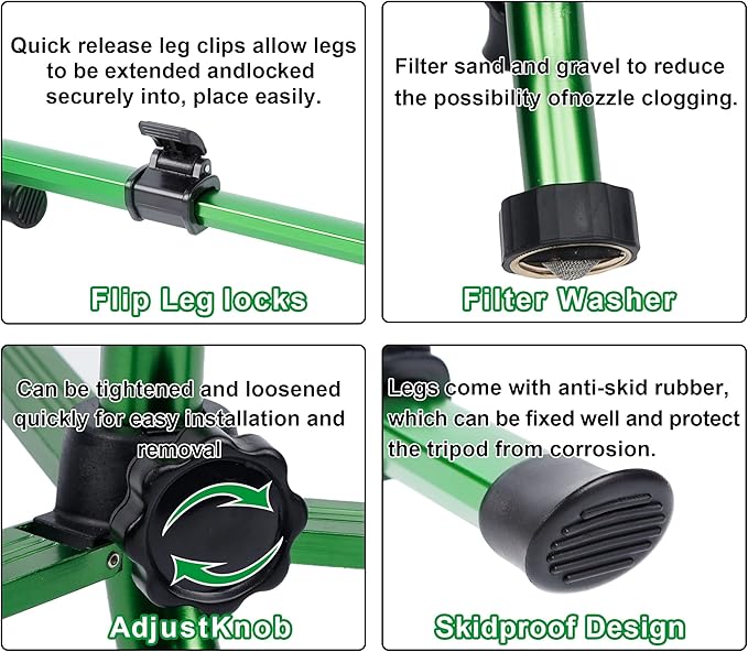 Biswing Impact Sprinkler Head on Tripod Base, Heavy Duty Lawn Sprinkler, 360 Degree Large Area Irrigation, Brass Sprinkler Nozzle & Solid Alloy Metal Extension Legs Flip Locks, 1 Pack