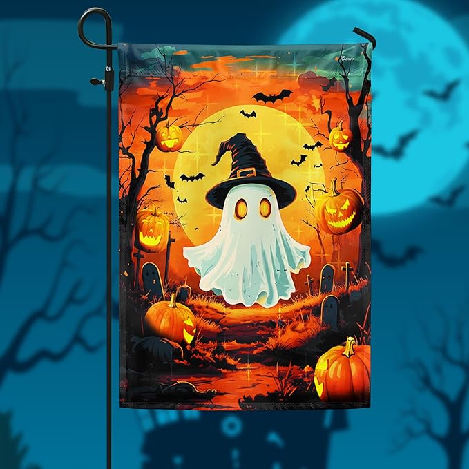 FLAGWIX Halloween Decorations Outdoor Flag - Boo Flags for Outside 11.5"x17.5" - Outdoor Halloween Ghost decorationsfor for Yard Garden Porch, Holiday Gifts for Women Men