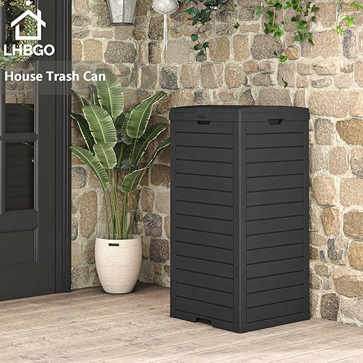 31 Gallon Kitchen Waste Bin with Lid and Drip Tray for Easy Cleaning-Perfect，Resin Outdoor Trash Can for 33-40 Gal Trash Bag, Outdoor Trash Can for Patio,Black Kitchens, and Outdoor Entertaining