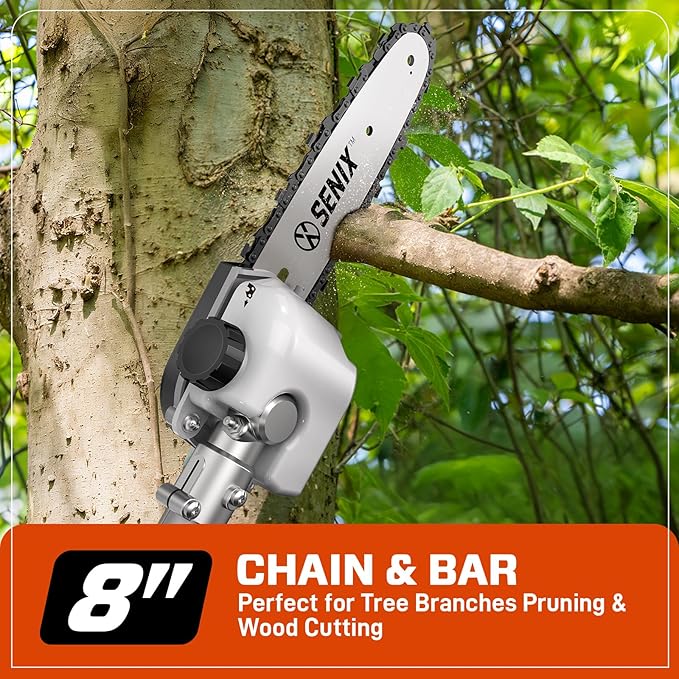 SENIX 26.5cc 4-Stroke Gas Pole Saw | No Oil Mixing | Fuel Efficient | 8-Inch Bar & Chain | Extension Pole up to 14 Ft | High Torque Power Pruner Pole Chainsaw for Tree Trimming & Limb Cutting