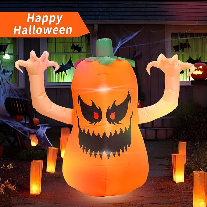 4FT Halloween Inflatable Terror Pumpkin with Build-in LED Lights, Blow up Halloween Inflatable Outdoor Indoor Decorations Large Party Yard Decoration (Terror Pumpkin)