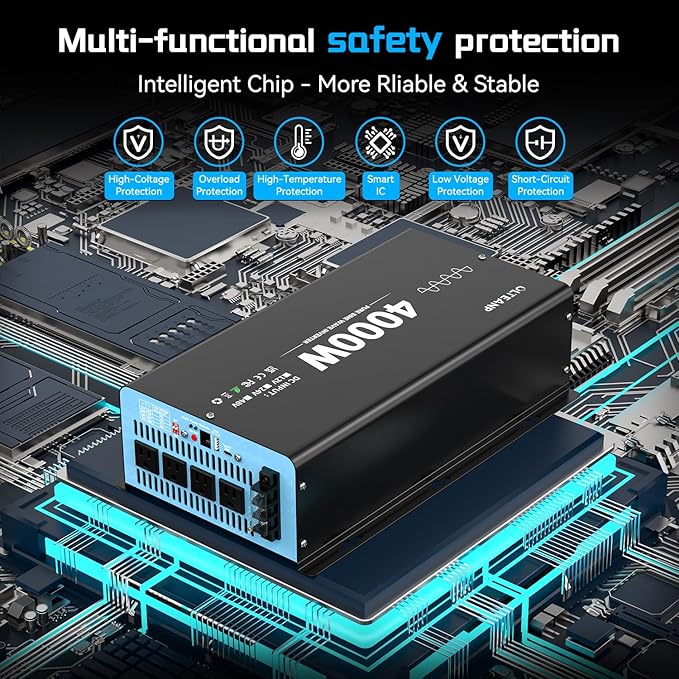 New 48V 4000 Watts Pure Sine Wave Inverter, 48V DC to 110V/120V AC Power Inverter with 4 AC Outlets, USB Port, Type-C Port for Truck, Vehicle, Power Outage, Remote Control with LCD Screen